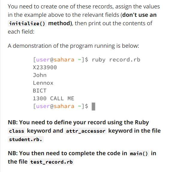 Solved Record declarations in Ruby Complete and use the