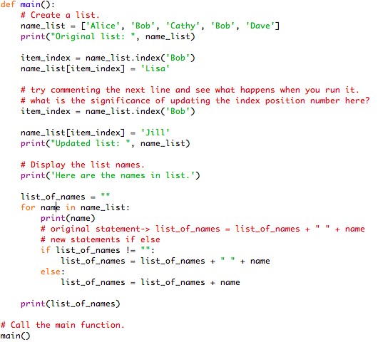 Solved def maino: # Create a list. name_list = ['Alice', | Chegg.com