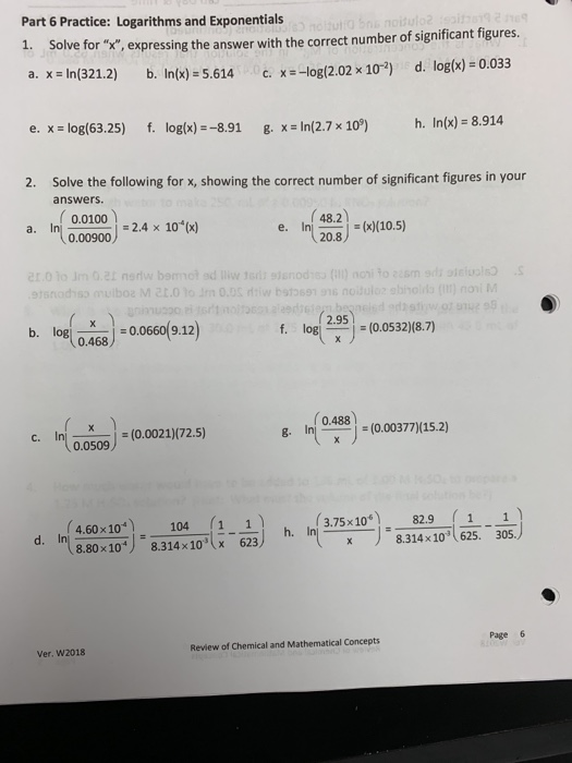Solved Part 6 Practice: Logarithms and Exponentials Ive for | Chegg.com