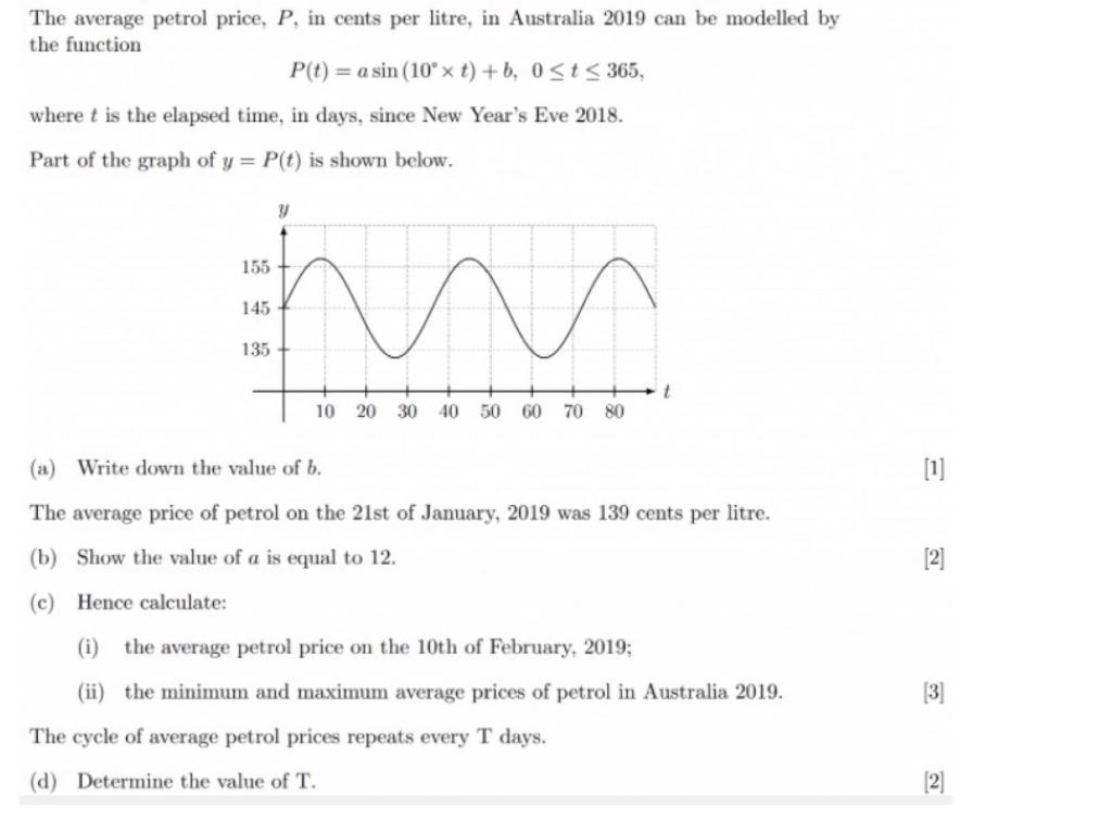 Solved The average petrol price, P, in cents per litre, in | Chegg.com