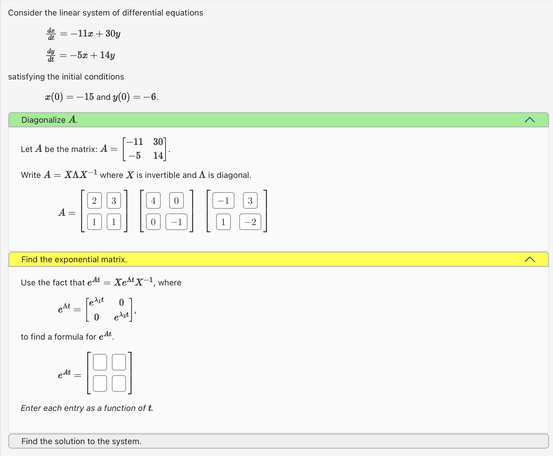 Solved Consider the linear system of differential | Chegg.com