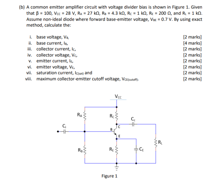 Solved (b) A Common Emitter Amplifier Circuit With Voltage | Chegg.com