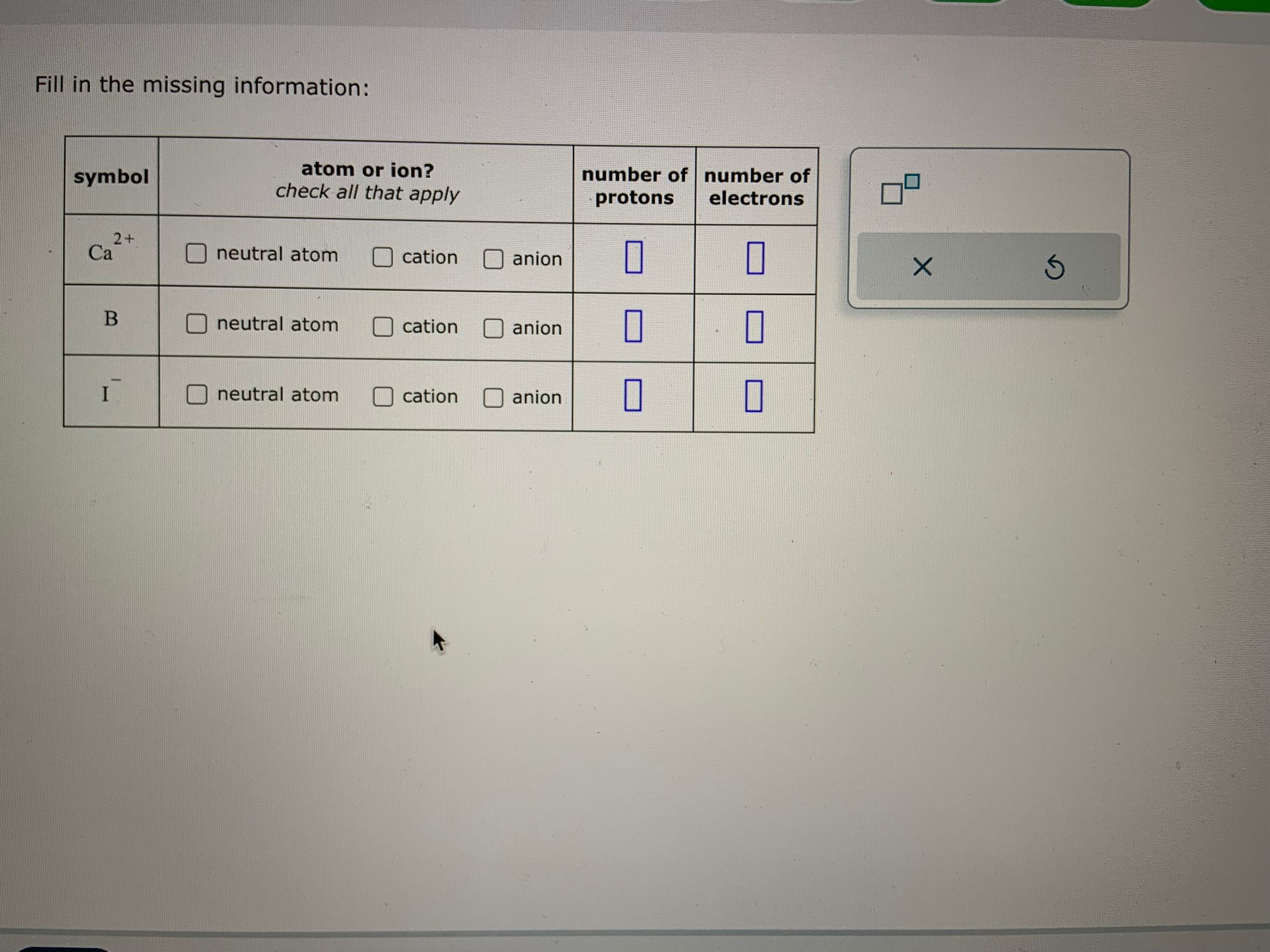 Solved Fill In The Missing Information: | Chegg.com