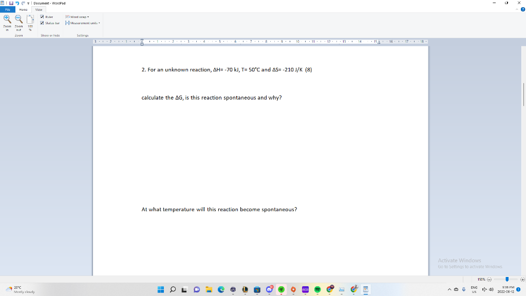 Solved DocumentWordPad Ruder Weedwap Status bar 11