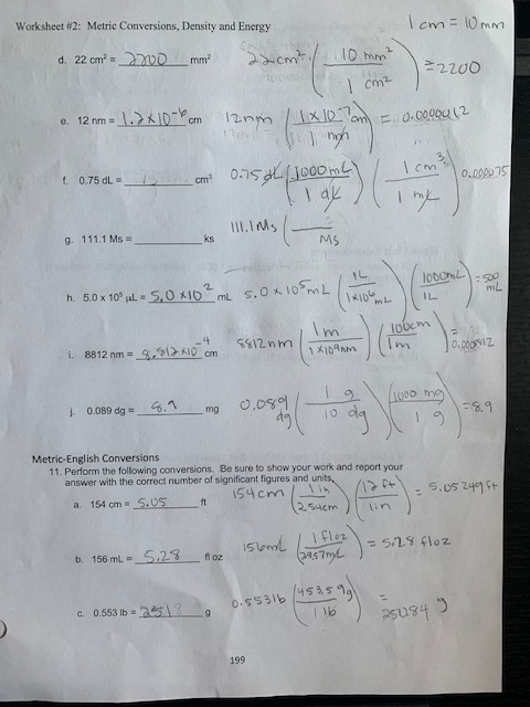 Solved Worksheet #2: Metric Conversions, Density and Energy | Chegg.com