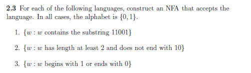 Solved 2.3 For Each Of The Following Languages, Construct An | Chegg.com