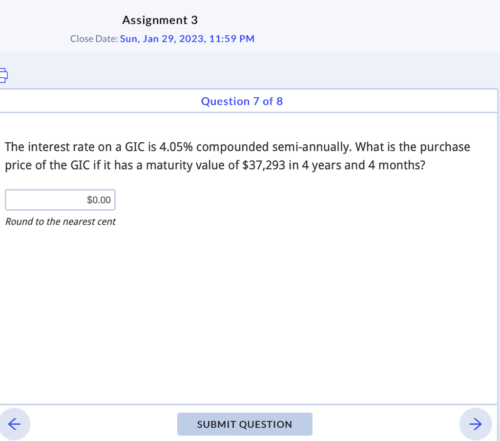 Solved The interest rate on a GIC is 4.05\% compounded | Chegg.com