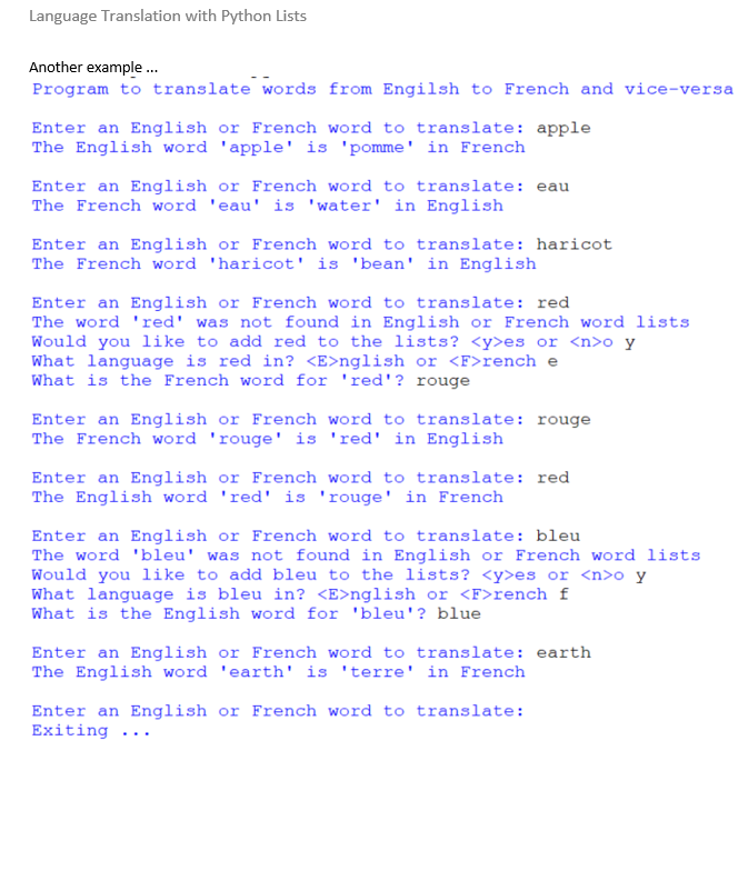 Solved Language Translation with Python Lists Your goal is | Chegg.com