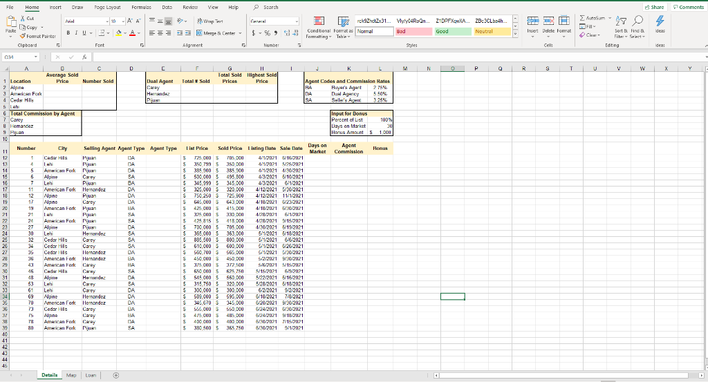 Exp19_Excel_Ch07_Cap_Real_Estate Project | Chegg.com