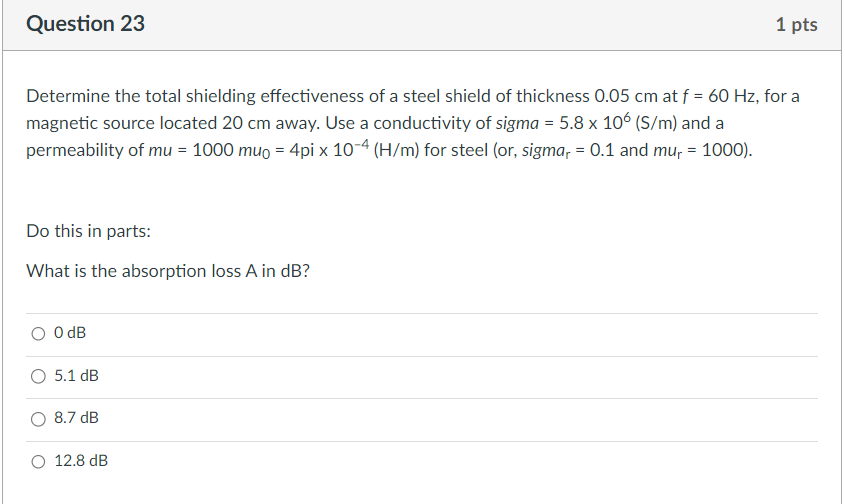 Solved Determine the total shielding effectiveness of a | Chegg.com