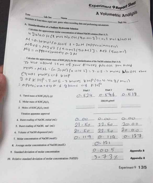 Solved Experiment 9 Repor A Volumetric Ayss aly Date
