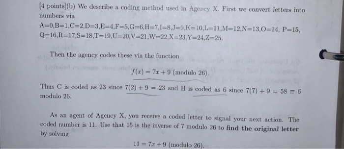 Solved [4 points] (b) We describe a coding method used in | Chegg.com