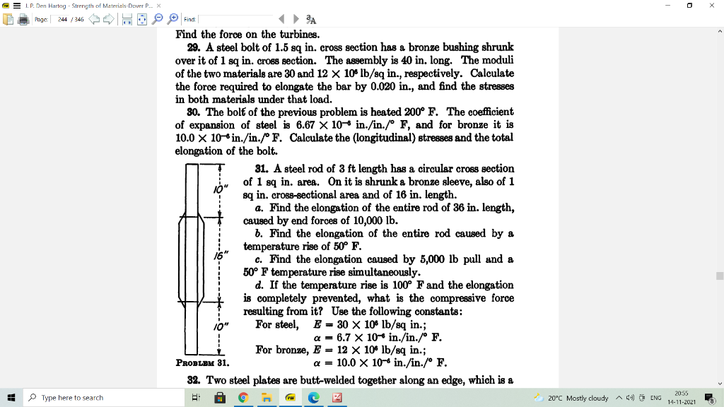 Solved = I. P. Den Hartog Strength of Materials Dwer P...
