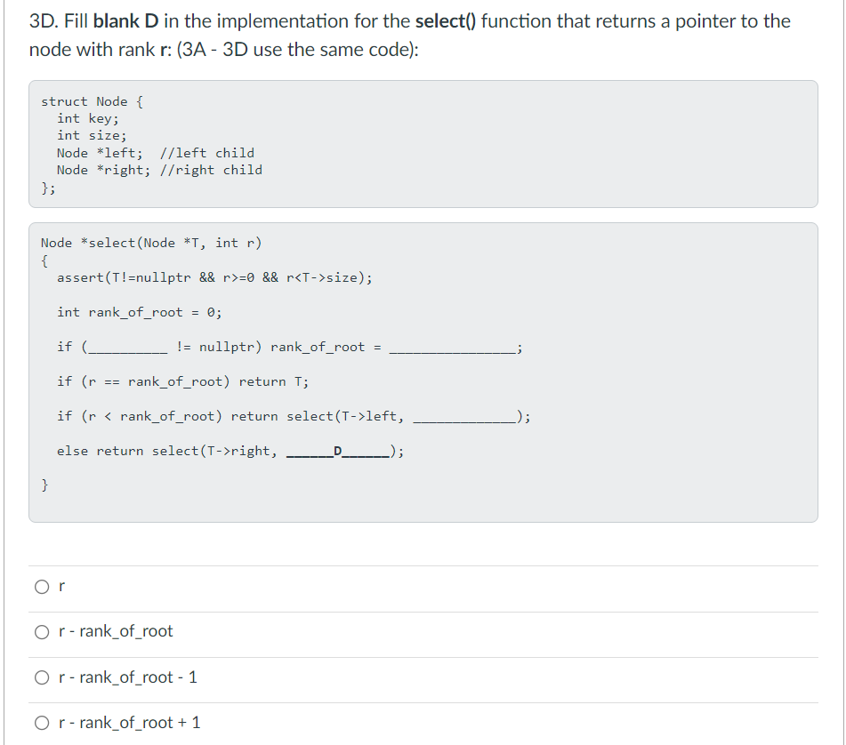 3D. Fill blank D in the implementation for the | Chegg.com