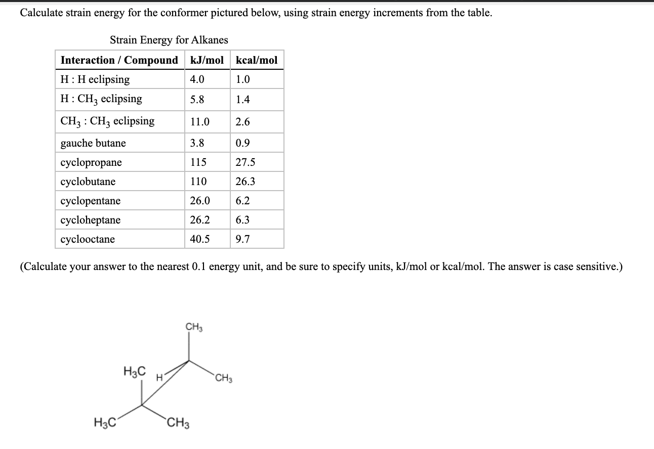 Solved Calculate strain energy for the conformer pictured | Chegg.com