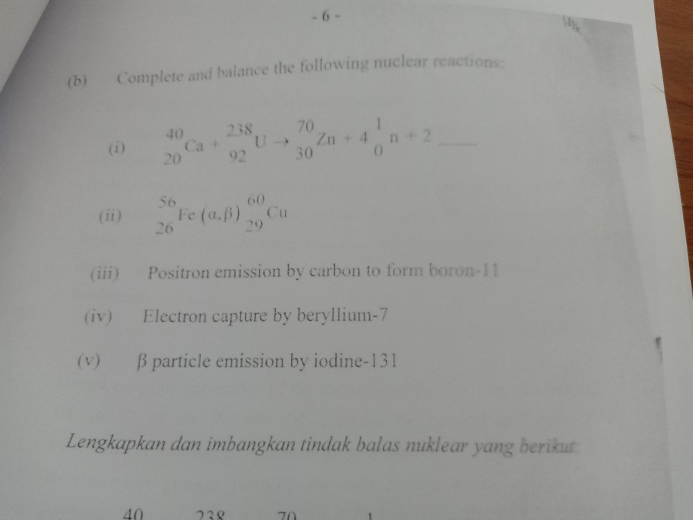 Solved (b) Complete And Balance The Following Nuclear | Chegg.com