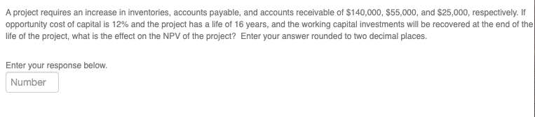 Solved A project requires an increase in inventories, | Chegg.com
