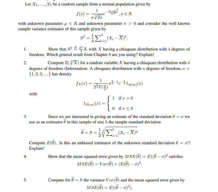 Solved 1 0 V2 1 Let X1, ...., X5 be a random sample from a | Chegg.com