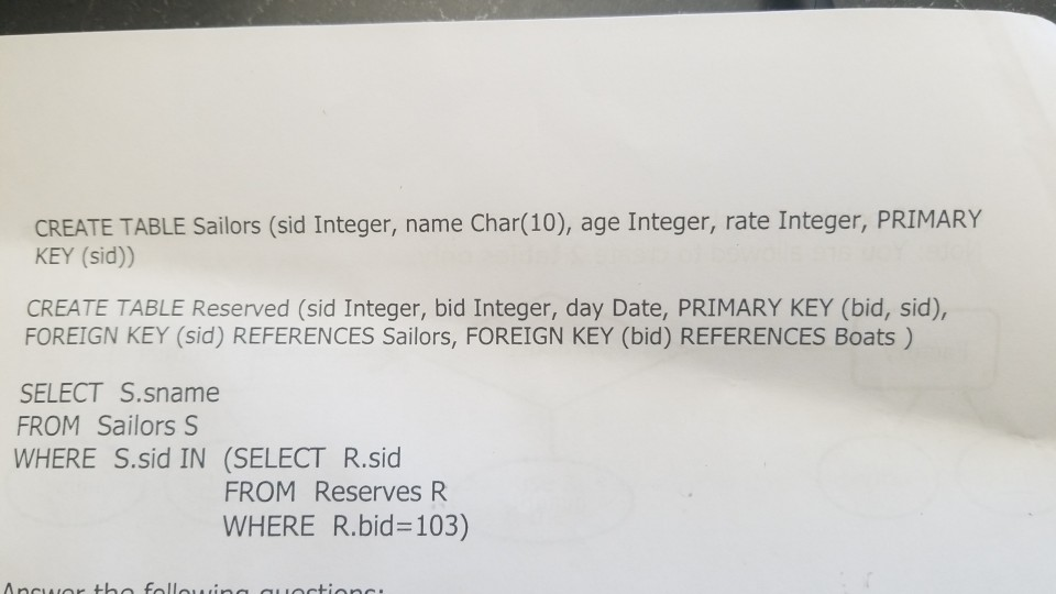 Solved Consider the following table definitions and the SQL | Chegg.com