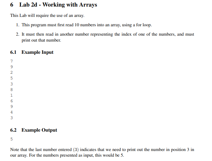 Solved Lab 2d - Working with Arrays This Lab will require | Chegg.com