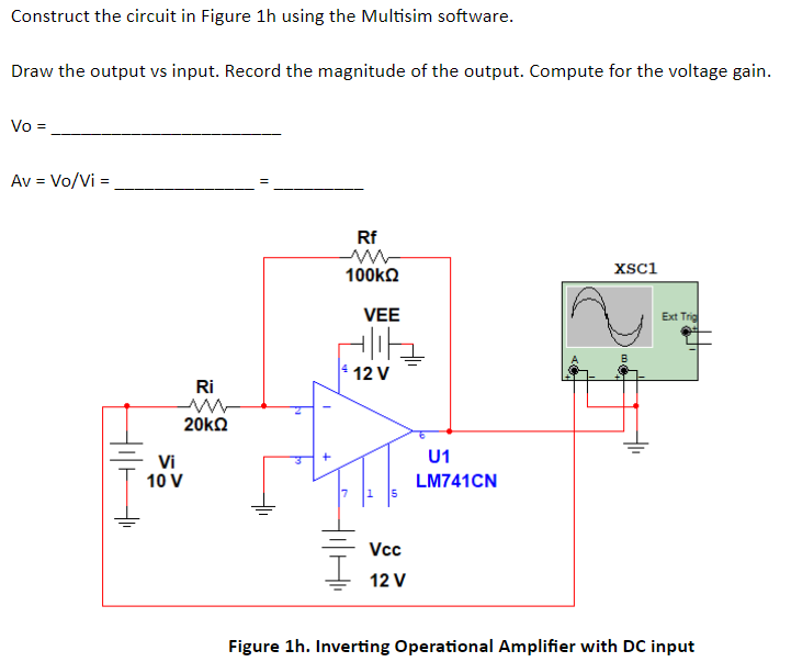 Solved Construct the circuit in Figure 1h using the Multisim | Chegg.com