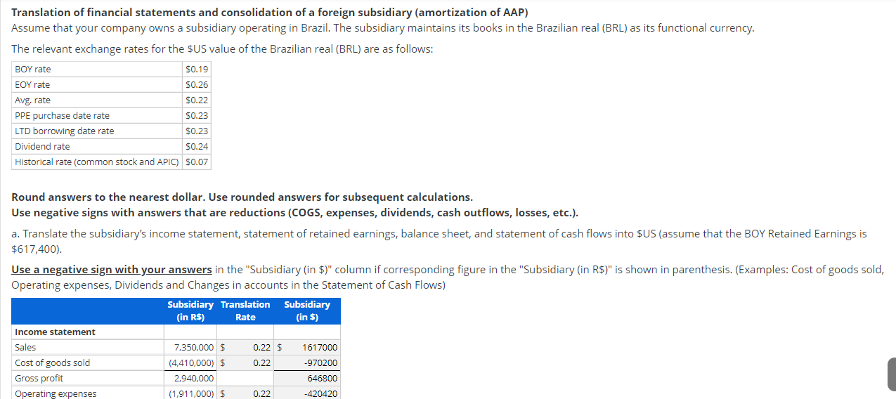 Translation of financial statements and consolidation