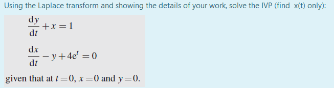 Solved Using the Laplace transform and showing the details | Chegg.com