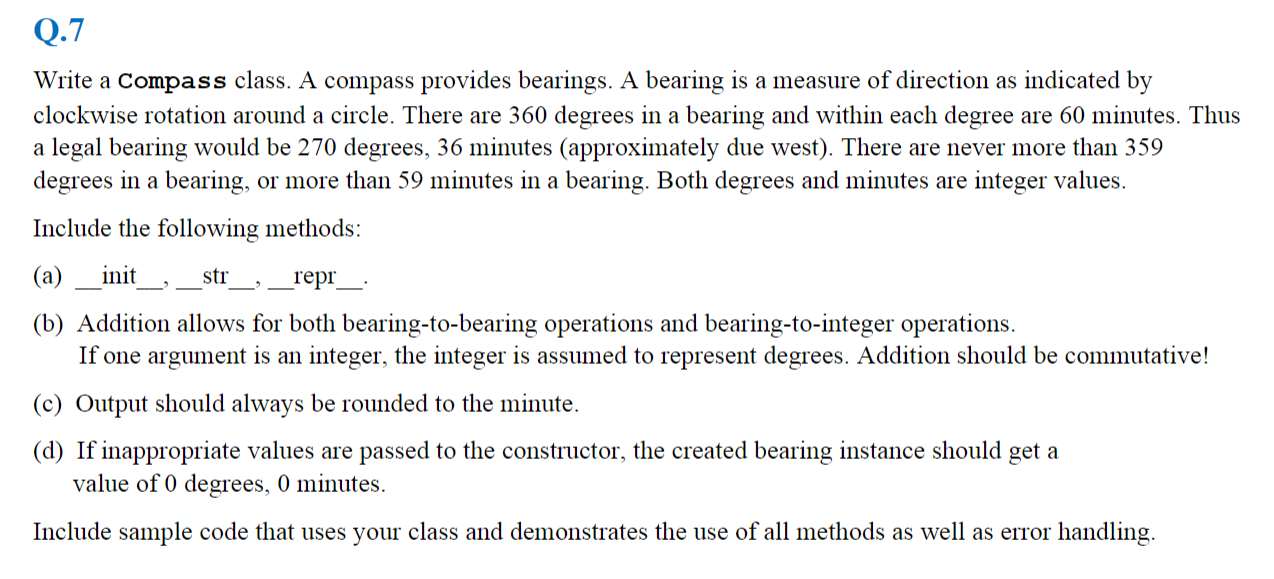 Solved Q.7 Write a Compass class. A compass provides | Chegg.com