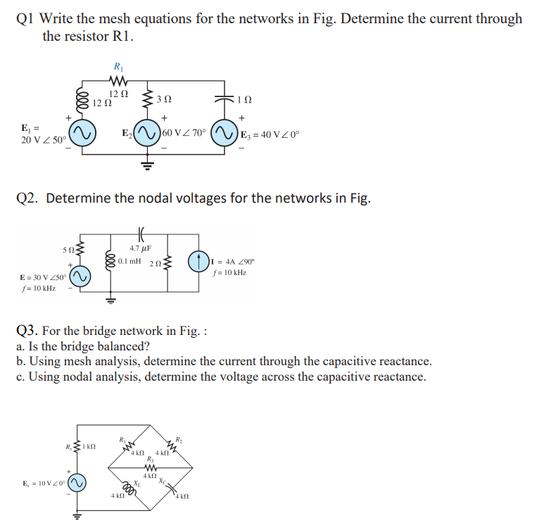 Solved Q1 Write the mesh equations for the networks in Fig. | Chegg.com