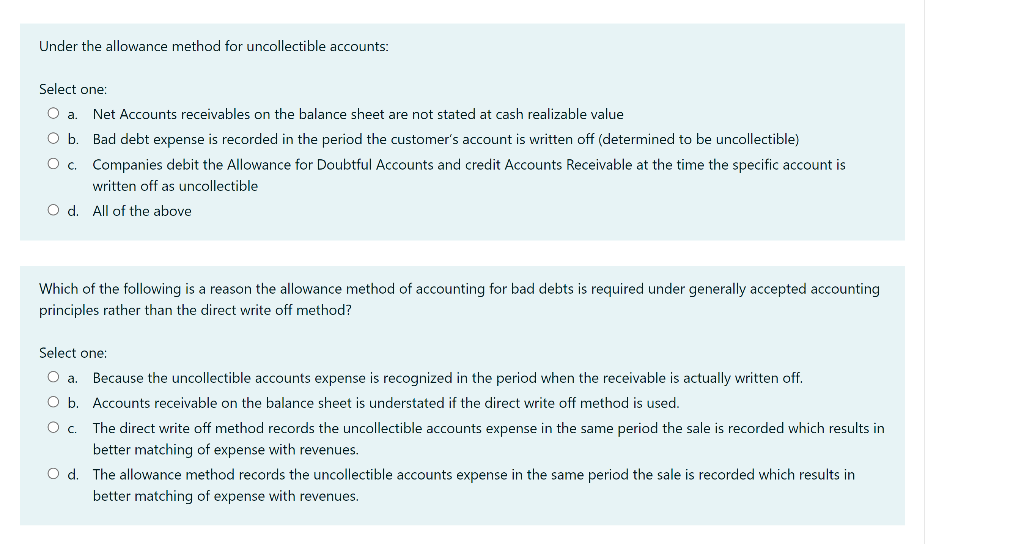 Solved Under The Allowance Method For Uncollectible | Chegg.com