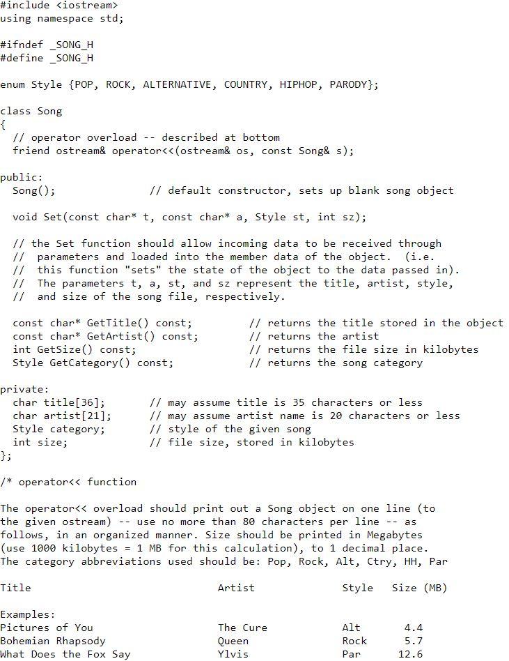 Language: C++ Files needed: song.cpp, playlist.h, | Chegg.com