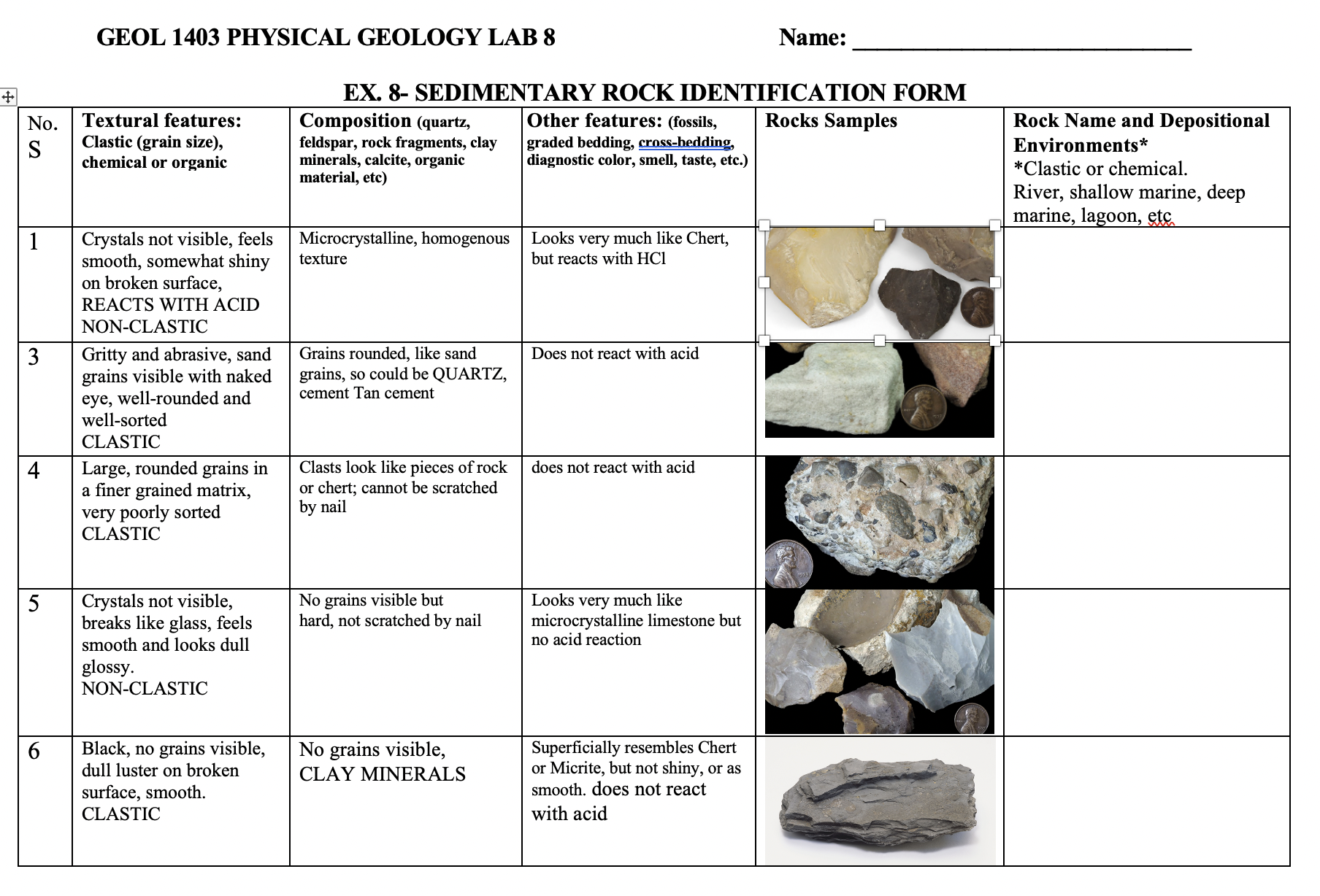 Solved GEOL 1403 PHYSICAL GEOLOGY LAB 8 Name No. S Textural