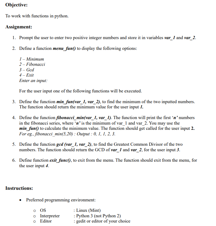Solved Objective: To work with functions in python. | Chegg.com