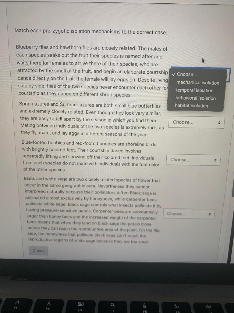 Solved Match each pre-zygotic isolation mechanisms to the | Chegg.com