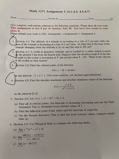 Solved Math 1171 Assignment 5 (4.1-4.3, 4.5-4.7) Nam Student | Chegg.com