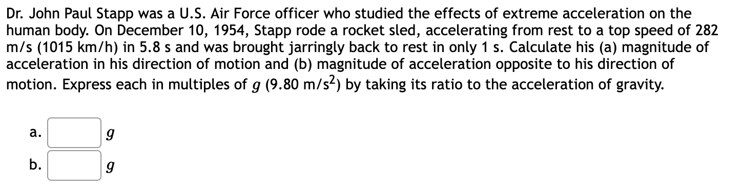 Dr. John Paul Stapp was a U.S. Air Force officer who studied the effects of extreme acceleration on the human body. On Decemb