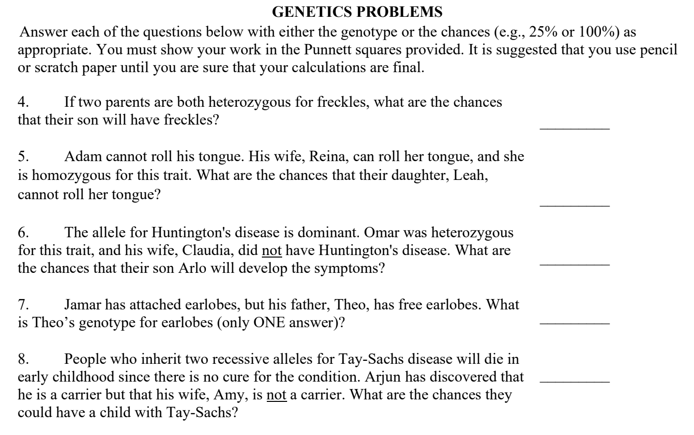 Solved GENETICS PROBLEMS Answer each of the questions below | Chegg.com