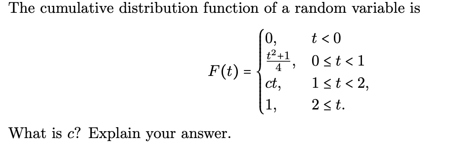 Solved The cumulative distribution function of a random | Chegg.com