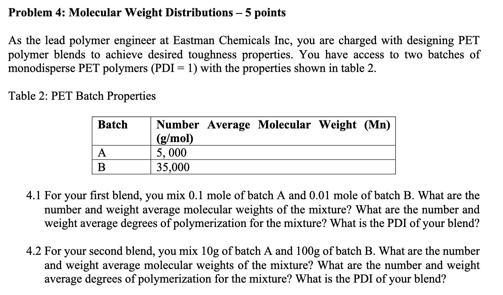 Solved Problem 4: Molecular Weight Distributions – 5 points | Chegg.com