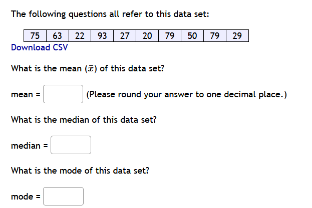 Solved The following questions all refer to this data set: | Chegg.com