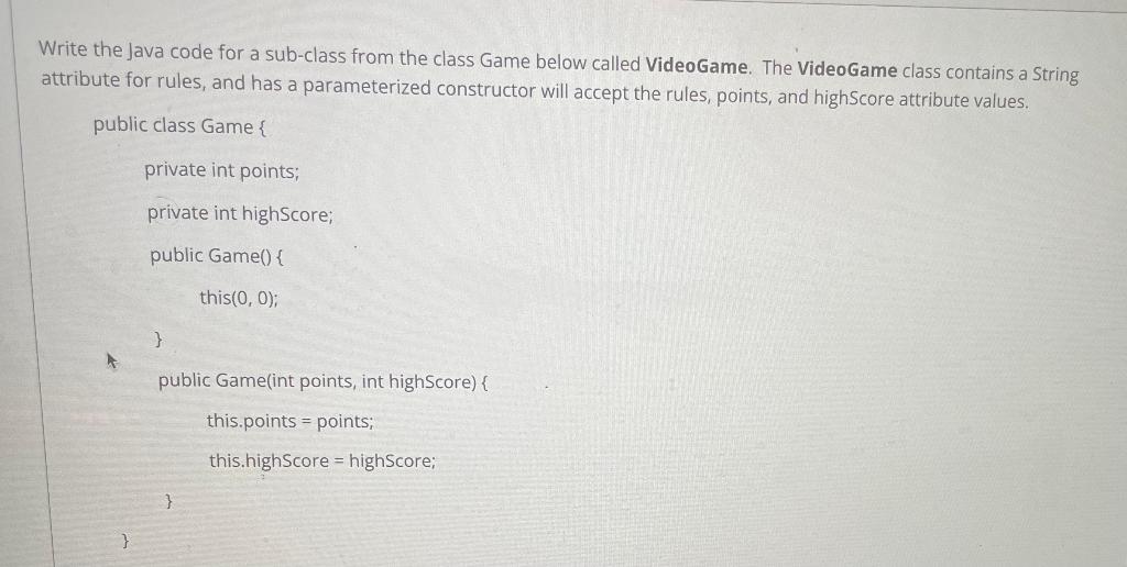 Solved Write the Java code for a sub-class from the class | Chegg.com