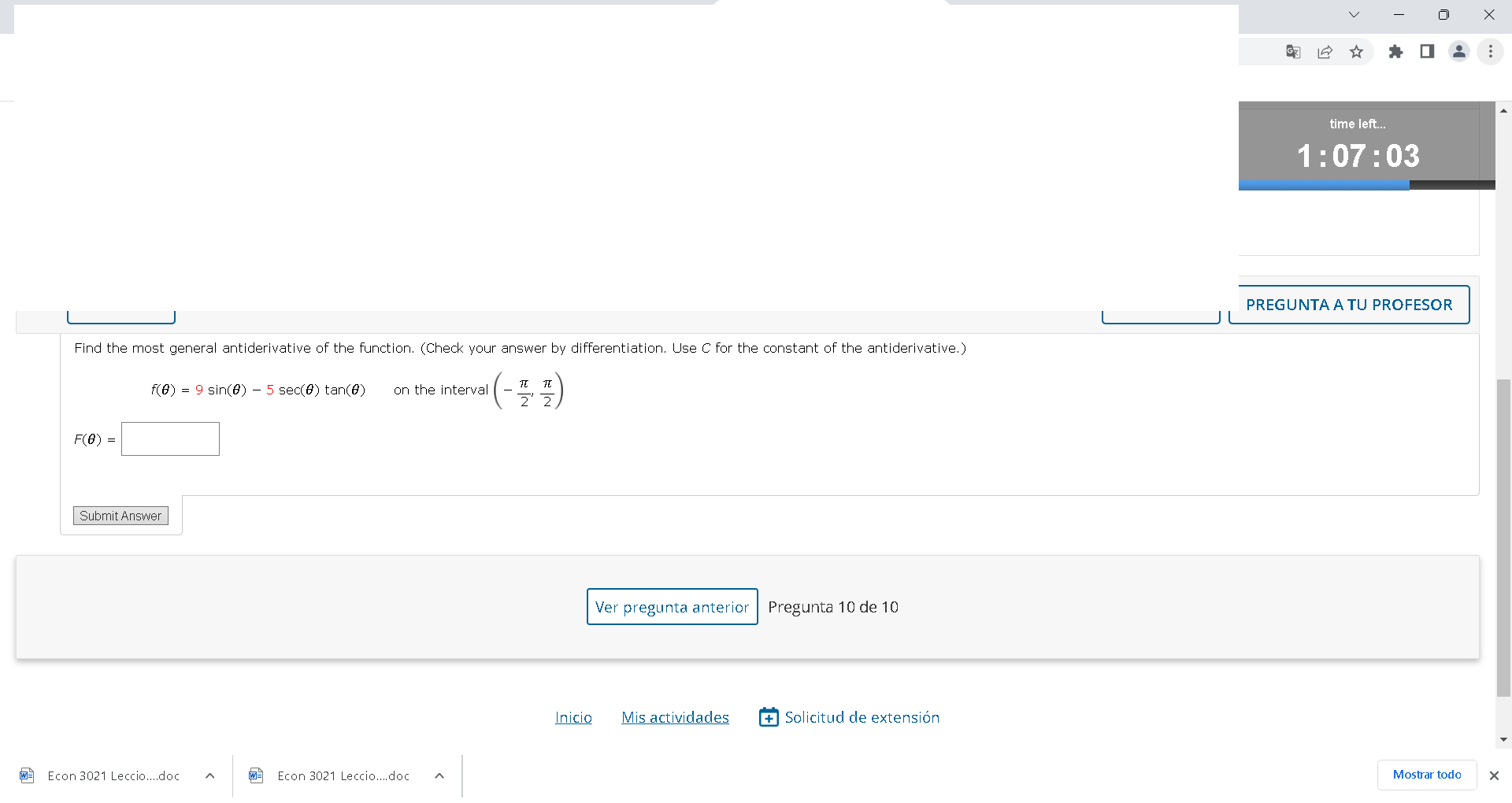 Find the most general antiderivative of the function. (Check your answer by differentiation. Use \( C \) for the constant of