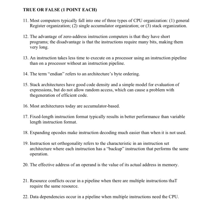 Solved TRUE OR FALSE (1 POINT EACH) 11. Most computers