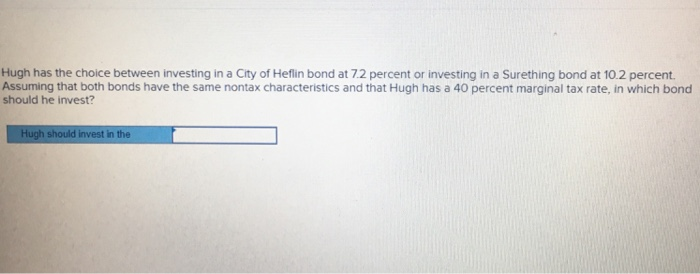 Solved Hugh Has The Choice Between Investing In A City Of | Chegg.com