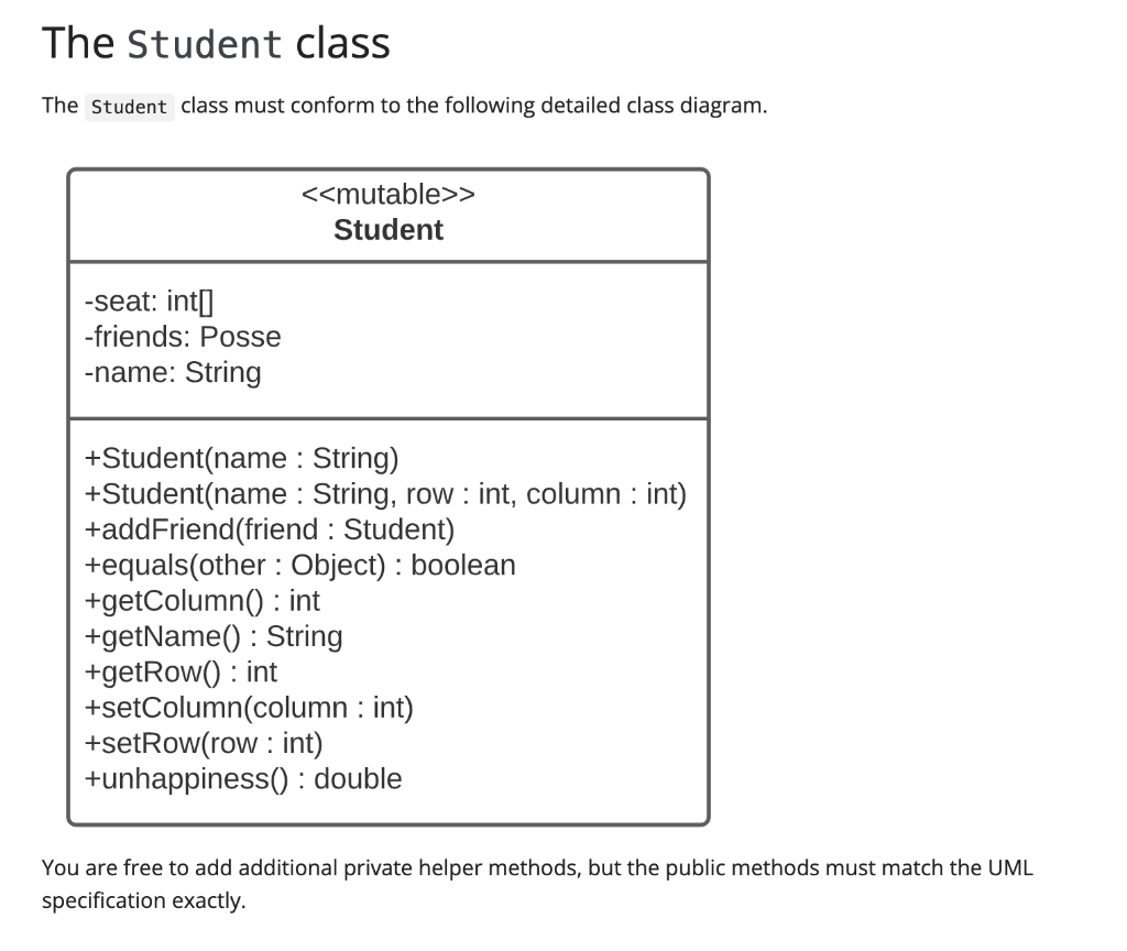 Solved The Student class The Student class must conform to | Chegg.com