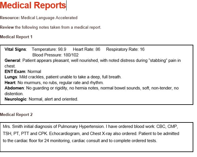 Medical Reports Resource Medical Language 