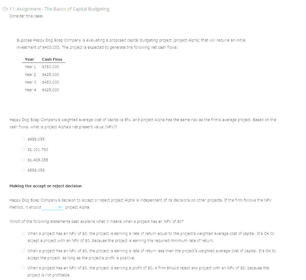 Solved Ch 11: Assignment - The Basics of Capital Budgeting | Chegg.com