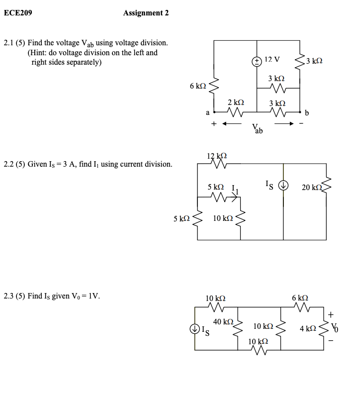 Solved ECE209 Assignment 2 2.1 (5) Find the voltage Vah | Chegg.com