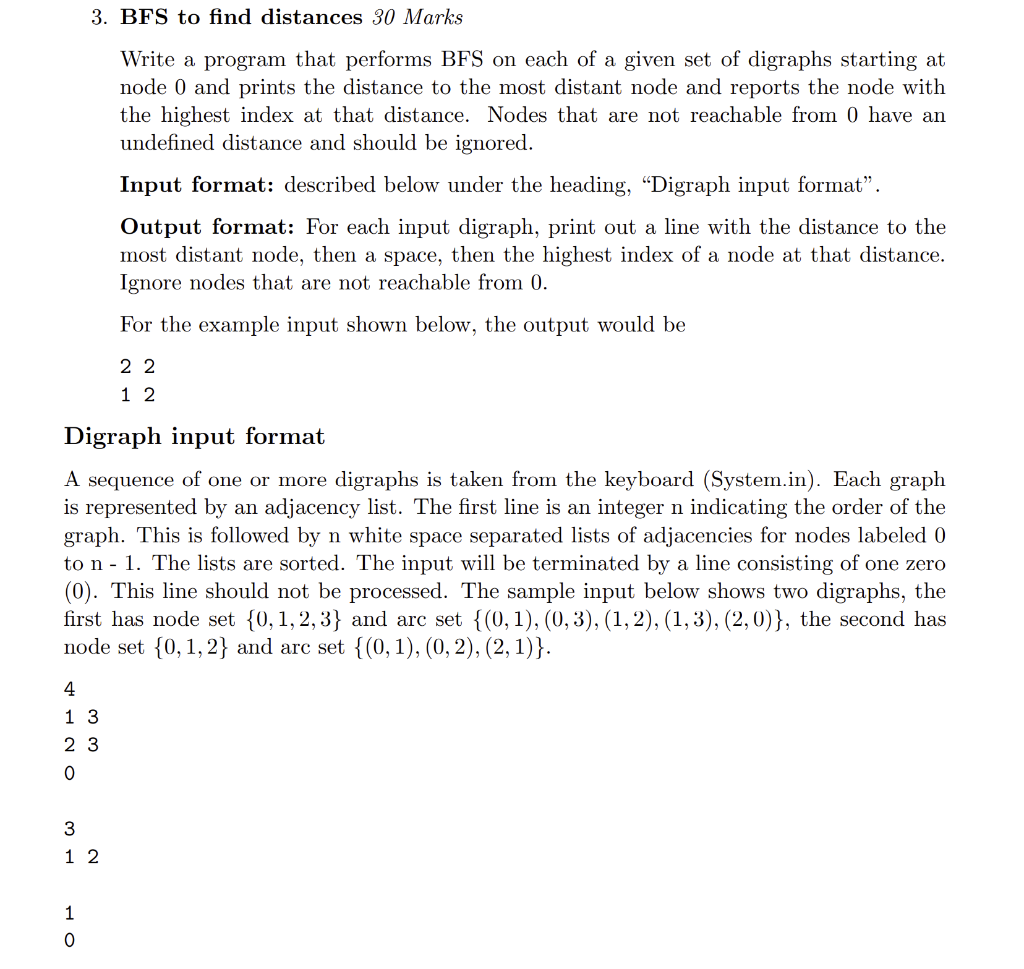 Solved 3. BFS to find distances 30 Marks Write a program | Chegg.com