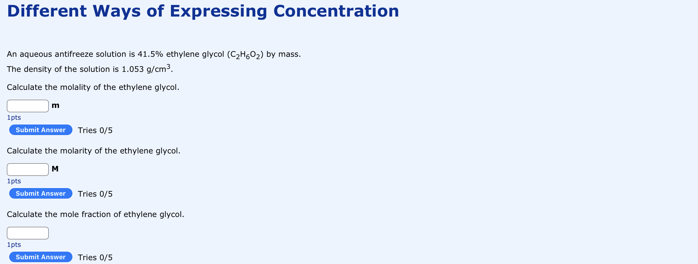 Solved Different Ways Of Expressing Concentration An Aqueous | Chegg.com